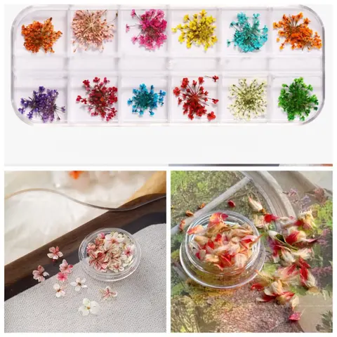 Arte do prego flores secas estilo japonês instagram mix flores reais respiração do bebê pequena caixa floral artesanal diy decorações de unhas