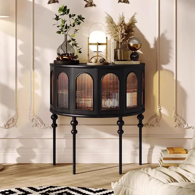 Rubber wood solid wood porch cabinet, glass semi-circular corridor decorative cabinet, black round foyer cabinet
Rubber wood solid wood porch cabinet, glass semi-circular corridor decorative cabinet, black round foyer cabinet