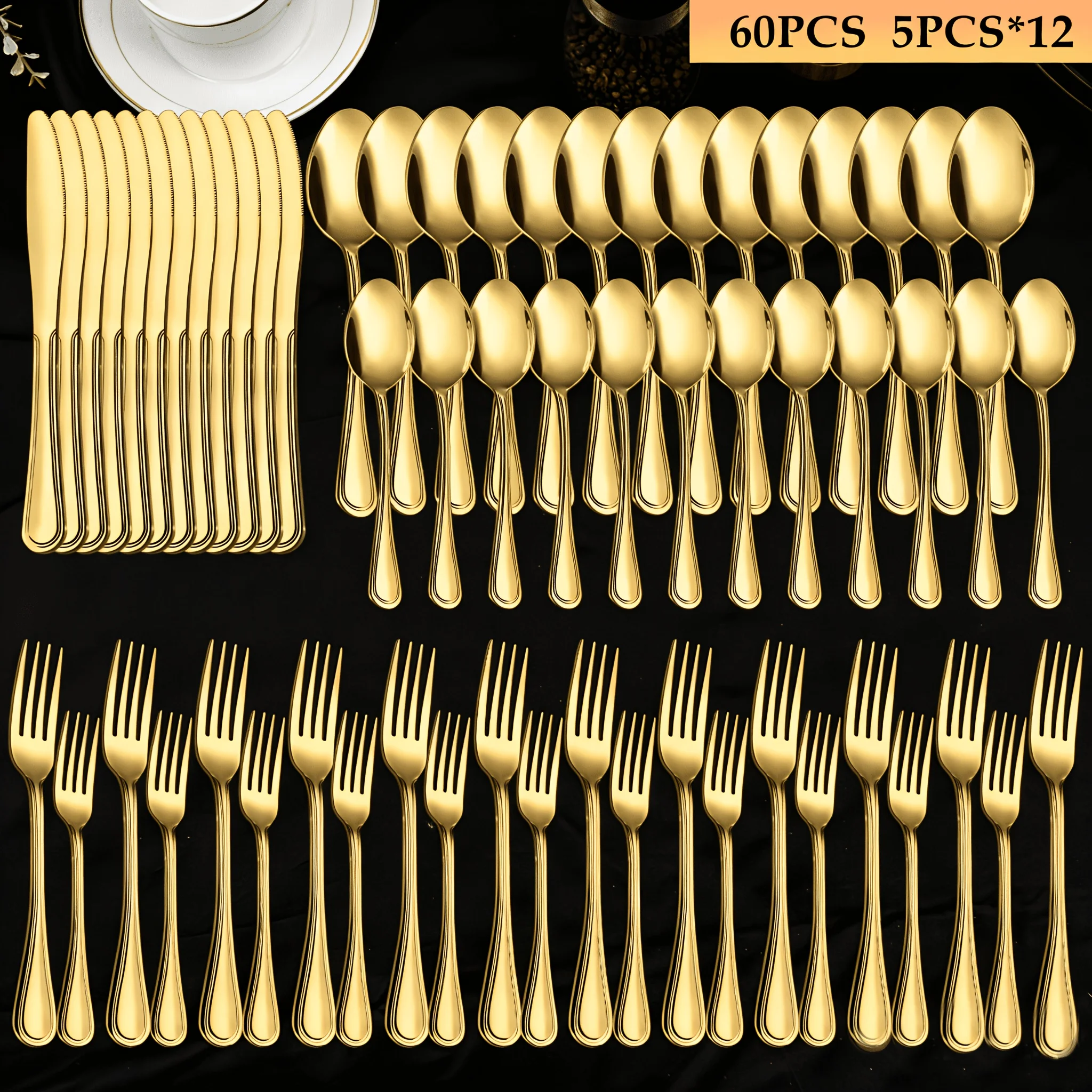60/65/84pcs Golden Cutlery Set, Service for 12, for Family Gatherings, Camping And BBQ, Knife Fork Spoon Set, Kitchen Decor And Additions, Kitchen Storage & Organization, Kitchen Utensils
60/65/84pcs Golden Cutlery Set, Service for 12, for Family Gatherings, Camping And BBQ, Knife Fork Spoon Set, Kitchen Decor And Additions, Kitchen Storage & Organization, Kitchen Utensils