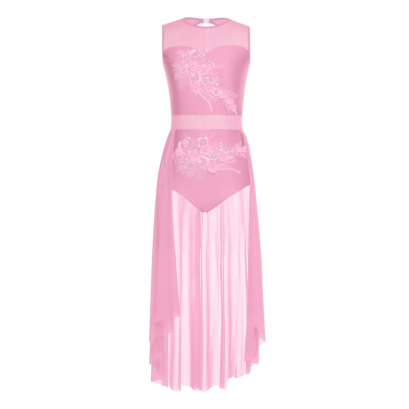 Womens Lyrical Contemporary Dance Dress Round Neck Sleeveless Applique Flower Embroidery Dress for Stage Dance Performance
Womens Lyrical Contemporary Dance Dress Round Neck Sleeveless Applique Flower Embroidery Dress for Stage Dance Performance
