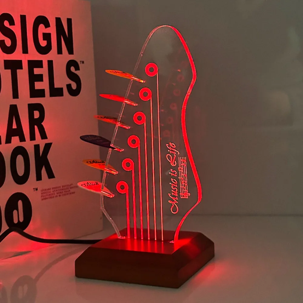 Light Up Guitar Pick Case Holder Wood Base Acrylic Guitar Pick Display Stand with Light Music Gift Headstock Shape
Light Up Guitar Pick Case Holder Wood Base Acrylic Guitar Pick Display Stand with Light Music Gift Headstock Shape