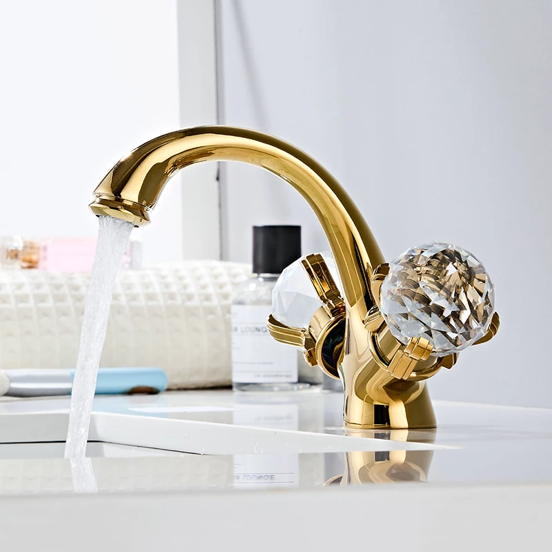 Gold Bathroom Sink Faucet Basin Faucet Mixer Brass Single Hole Double Crystal Handle Bathbasin Tap Hot aAnd Cold Mixer Water Tap
Gold Bathroom Sink Faucet Basin Faucet Mixer Brass Single Hole Double Crystal Handle Bathbasin Tap Hot aAnd Cold Mixer Water Tap
