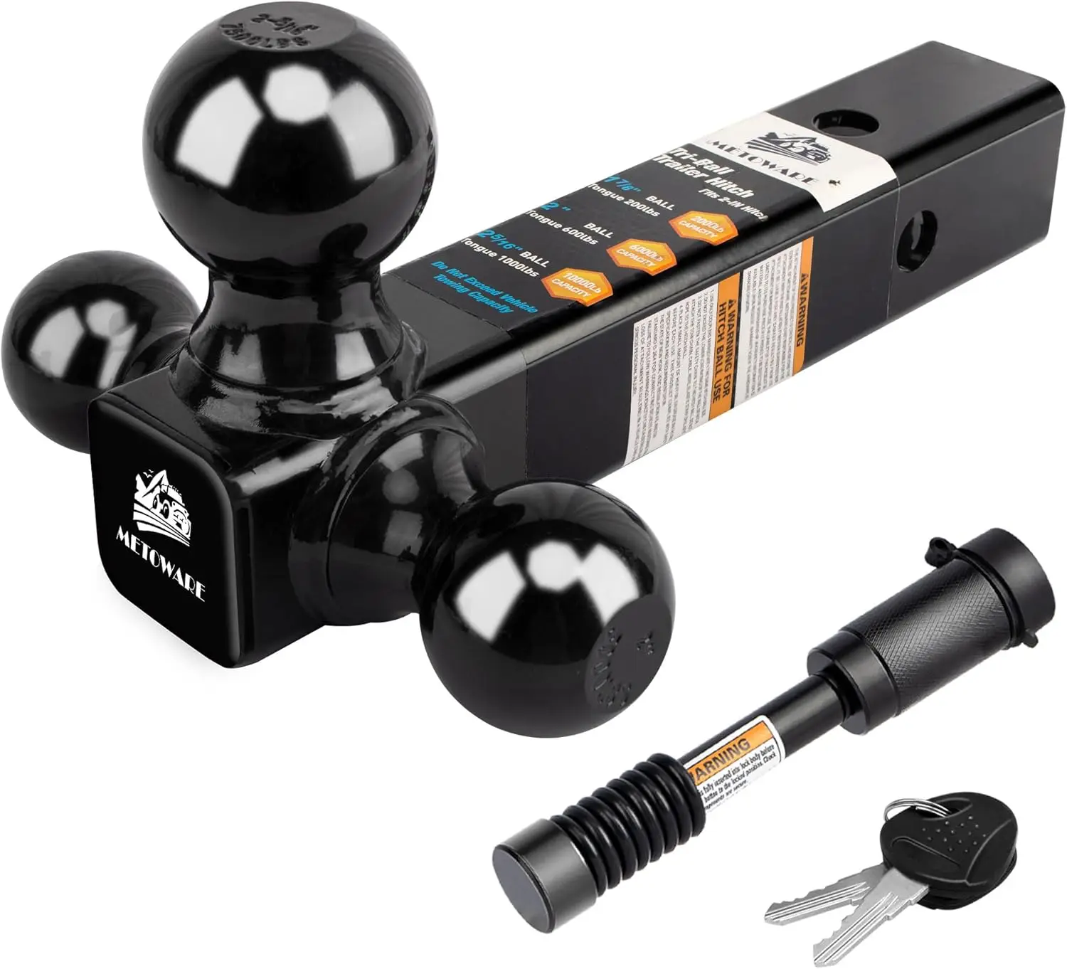 Tri Ball Mount with Lock, 1-7/8" 2" 2-5/16" Hitches, Fits 2" Receiver, 10,000 lb Capacity, Black
Tri Ball Mount with Lock, 1-7/8" 2" 2-5/16" Hitches, Fits 2" Receiver, 10,000 lb Capacity, Black