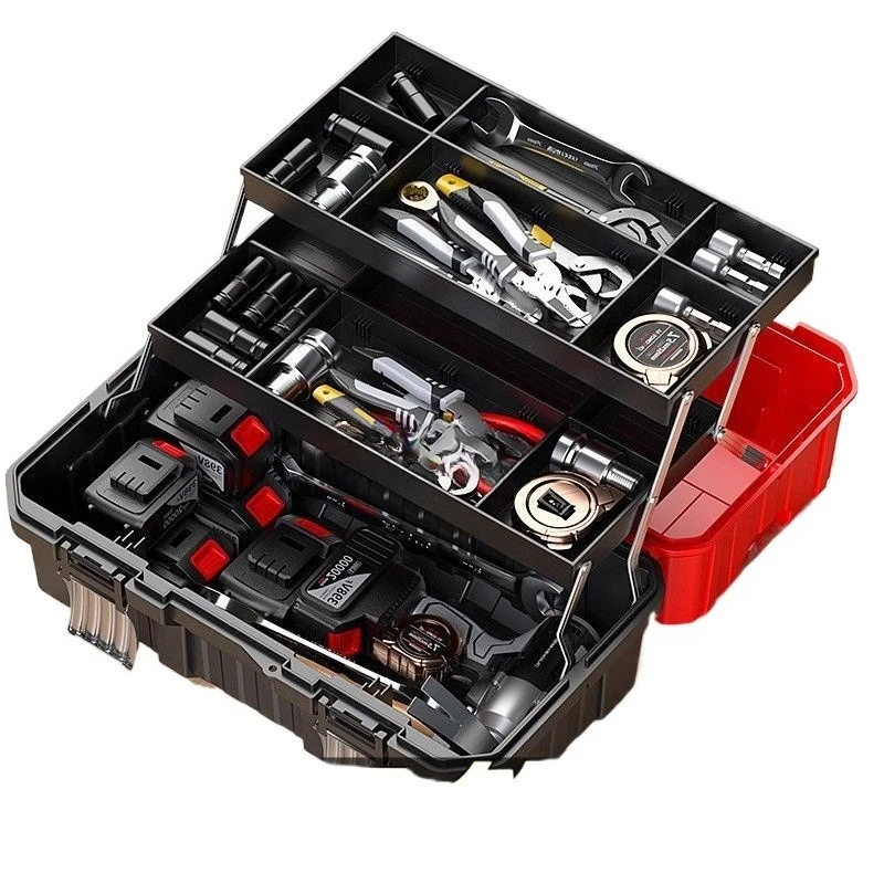 Multifunctional three-layer folding toolbox, multi-layer storage box, automotive and household use
Multifunctional three-layer folding toolbox, multi-layer storage box, automotive and household use