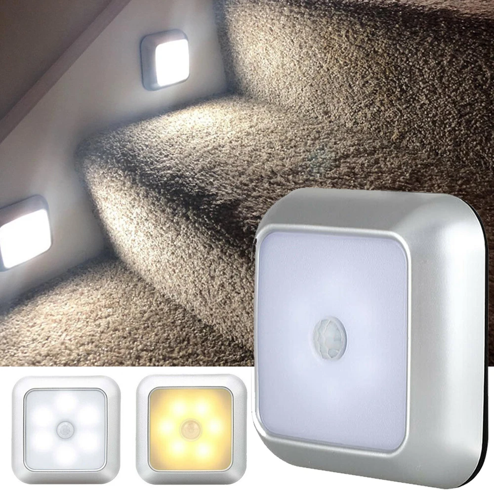 Square 6 LEDs Motion Sensor Light PIR Cabinet Closet Stairs Lamp Night Lamps Battery Powered Wireless Detector Home Kitchen
Square 6 LEDs Motion Sensor Light PIR Cabinet Closet Stairs Lamp Night Lamps Battery Powered Wireless Detector Home Kitchen