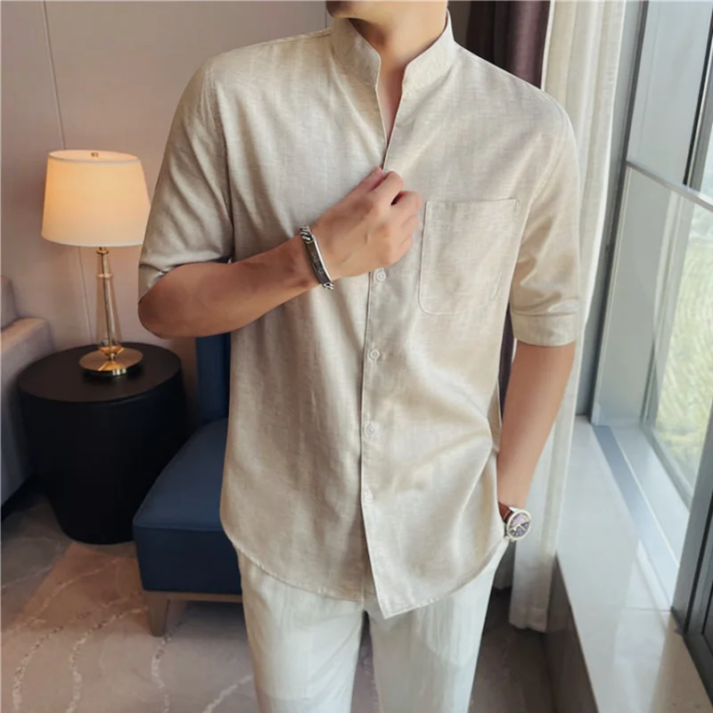 New Summer Linen Solid Color Mid Sleeve Shirt 2026 Chinese Style Standing Collar Men's Casual Lightweight Shirts Streetwear
New Summer Linen Solid Color Mid Sleeve Shirt 2026 Chinese Style Standing Collar Men's Casual Lightweight Shirts Streetwear