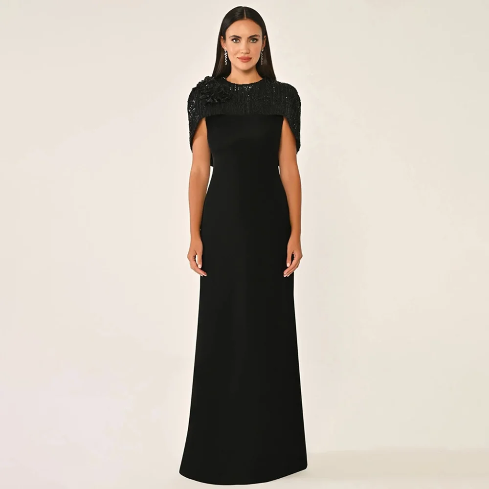 Black Evening Dress Customized Cap Sleeve Round Neck Sequined Flower Jersey Mermaid Elegant Evening Gown Formal Party Dresses
Black Evening Dress Customized Cap Sleeve Round Neck Sequined Flower Jersey Mermaid Elegant Evening Gown Formal Party Dresses