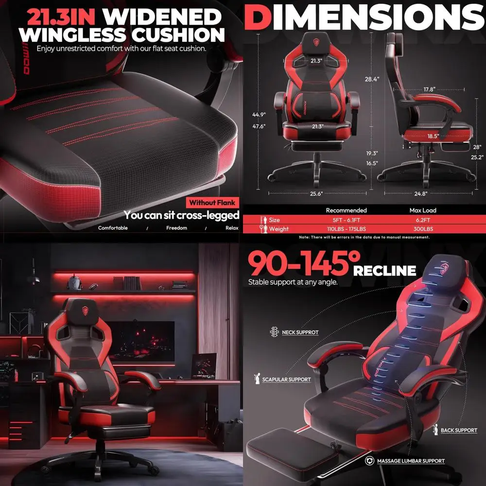 Эргономичное игровое кресло из искусственной кожи с подставкой для ног, просторное красное кресло для крупных и высоких людей, с поясничной поддержкой для тяжелых геймеров
Эргономичное игровое кресло из искусственной кожи с подставкой для ног, просторное красное кресло для крупных и высоких людей, с поясничной поддержкой для тяжелых геймеров