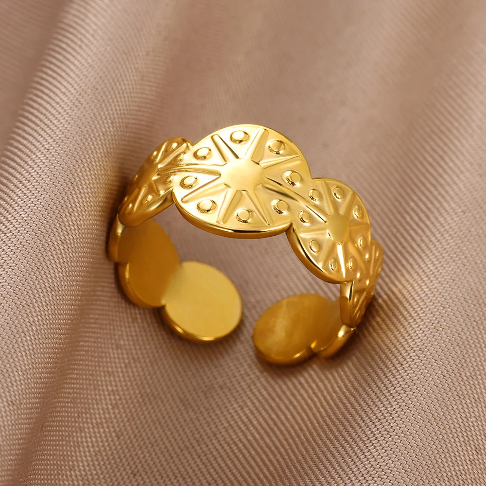 Gold Color Round Sun Rings for Women Stainless Steel Open Adjustable Wedding Ring Aesthetic Fashion Jewelry Gift anillos mujer
Gold Color Round Sun Rings for Women Stainless Steel Open Adjustable Wedding Ring Aesthetic Fashion Jewelry Gift anillos mujer
