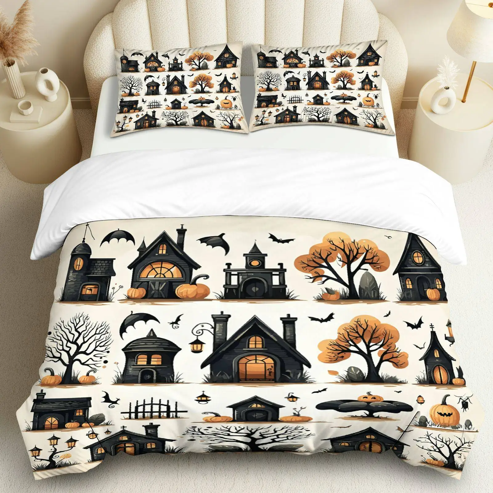 3PCS Duvet Cover, 1 Duvet+2 Pillowcases(Without filler), Halloween Theme Suitable for decoration Bedroom, Living Room.
3PCS Duvet Cover, 1 Duvet+2 Pillowcases(Without filler), Halloween Theme Suitable for decoration Bedroom, Living Room.