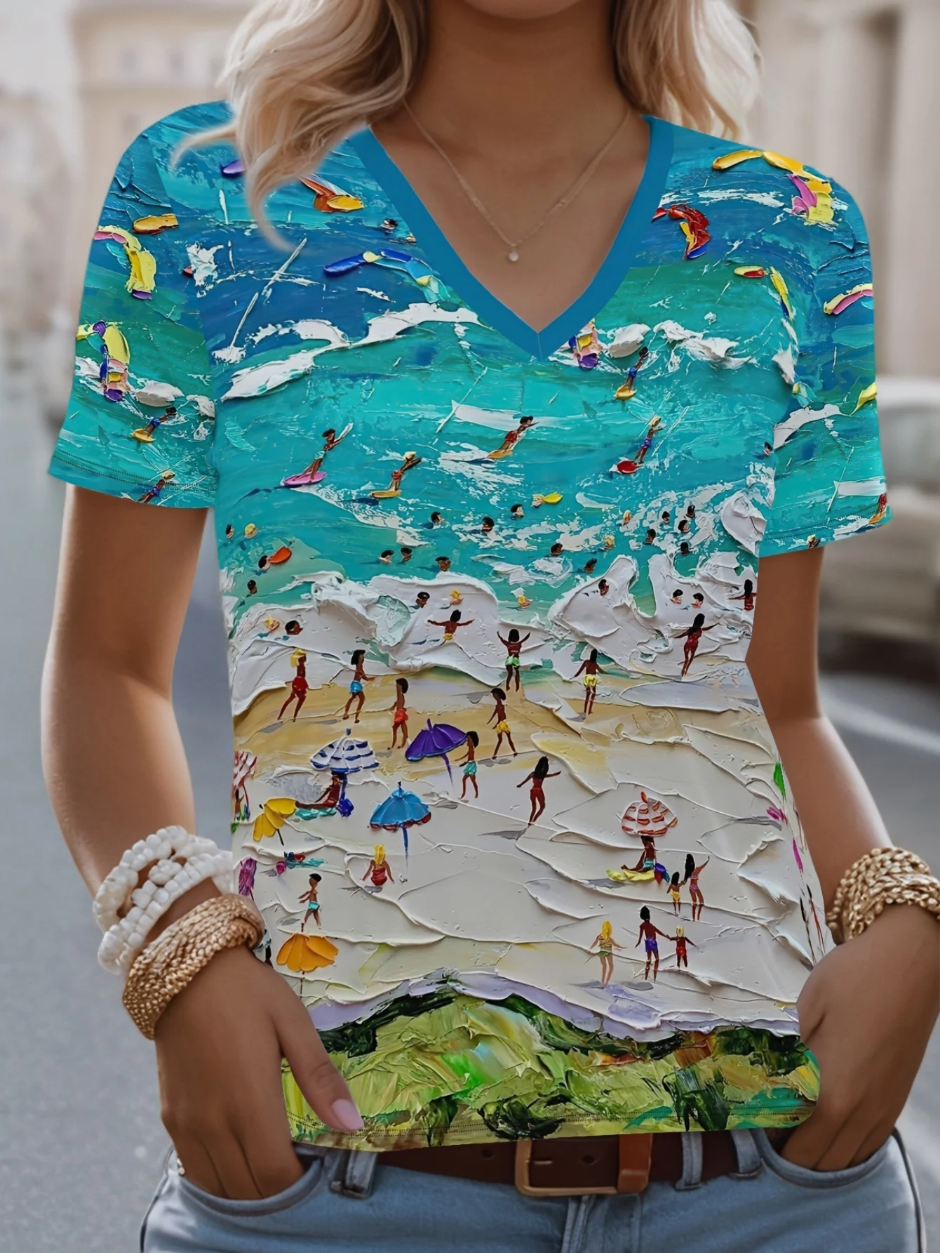 2025 Spring and Summer Women Plus Size V-neck T-shirt 3D Printed Beach Scene Summer Leisure Quick Drying and Breathable
2025 Spring and Summer Women Plus Size V-neck T-shirt 3D Printed Beach Scene Summer Leisure Quick Drying and Breathable