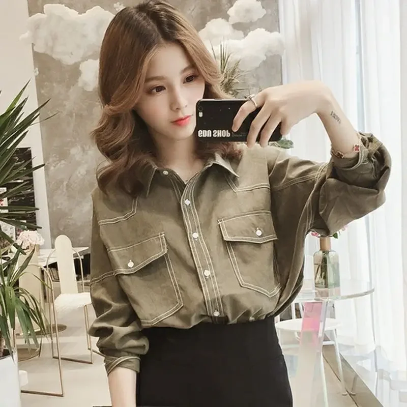 Spring Autumn New Korean Version Polo Collar Coat Shirt for Women's Single Breasted Long Sleeved Loose Casual Trendy Female Top
Spring Autumn New Korean Version Polo Collar Coat Shirt for Women's Single Breasted Long Sleeved Loose Casual Trendy Female Top