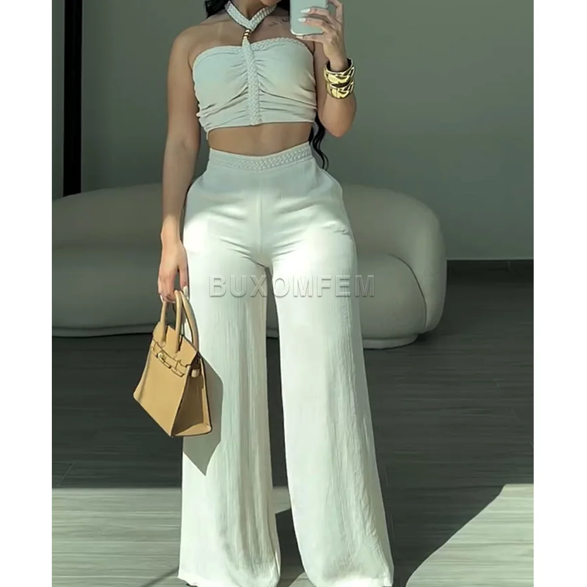Two Piece Woven Strapless & Trimmed Flared Pants Set Women's Fashion Jumpsuits Streetwear Outfit Stylish Evening Party Clothings
Two Piece Woven Strapless & Trimmed Flared Pants Set Women's Fashion Jumpsuits Streetwear Outfit Stylish Evening Party Clothings