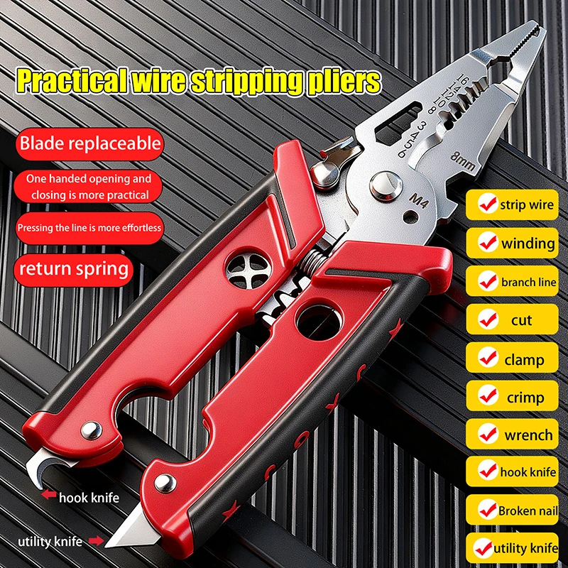 Multifunctional 18-in-1 Wire Stripper & Crimper Pliers, Professional Electrician Peeling & Cutting Tool
Multifunctional 18-in-1 Wire Stripper & Crimper Pliers, Professional Electrician Peeling & Cutting Tool