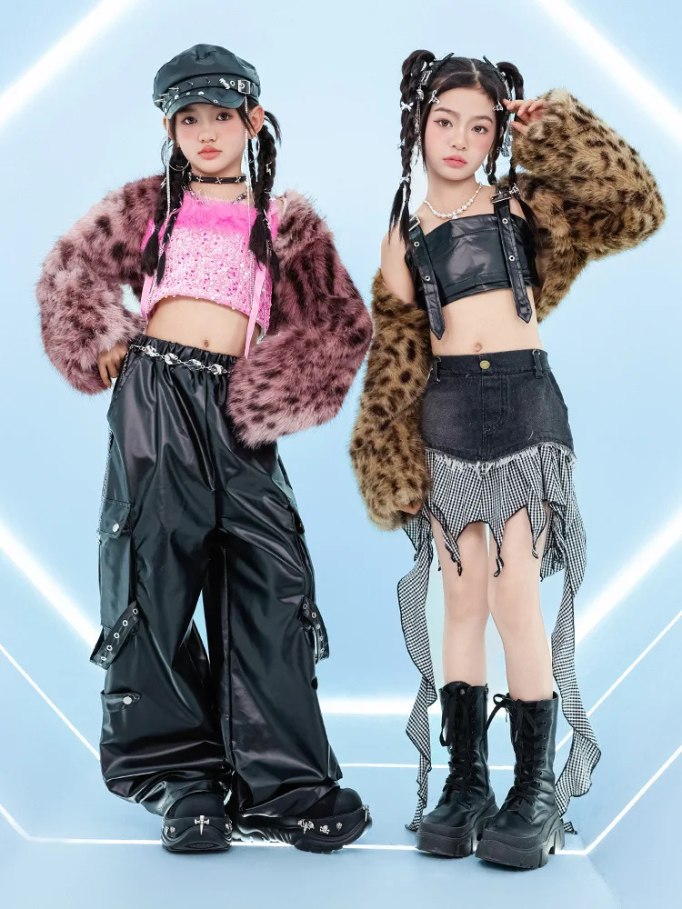 Kid Kpop Hip Hop Clothing Pink Leopard Faux Fur Crop Coat Sequin Tank Faux Leather Cargo Pants for Girls Dance Costumes Clothes
Kid Kpop Hip Hop Clothing Pink Leopard Faux Fur Crop Coat Sequin Tank Faux Leather Cargo Pants for Girls Dance Costumes Clothes