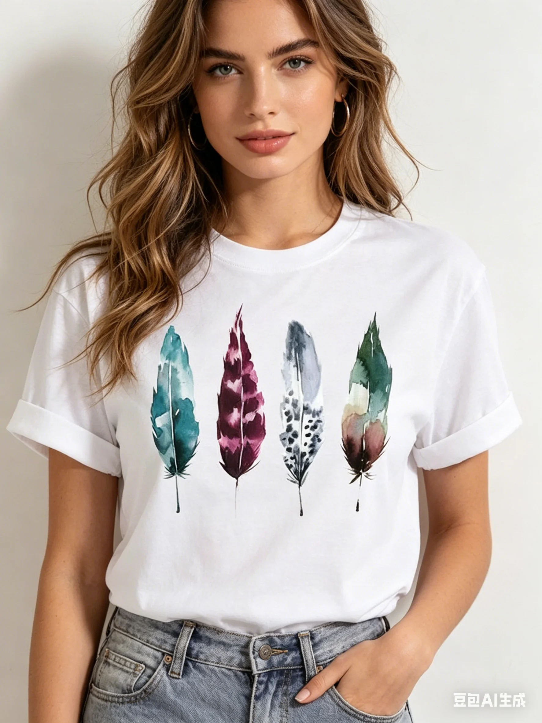 Women's Cute Feather Print T-shirt Short-Sleeved Top Fashion Polyester Fabric Europe And United States Inspired Clothing
Women's Cute Feather Print T-shirt Short-Sleeved Top Fashion Polyester Fabric Europe And United States Inspired Clothing