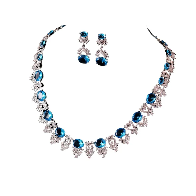 Luxury atmospheric European and American banquet aquamarine water drop zircon earrings necklace set
Luxury atmospheric European and American banquet aquamarine water drop zircon earrings necklace set