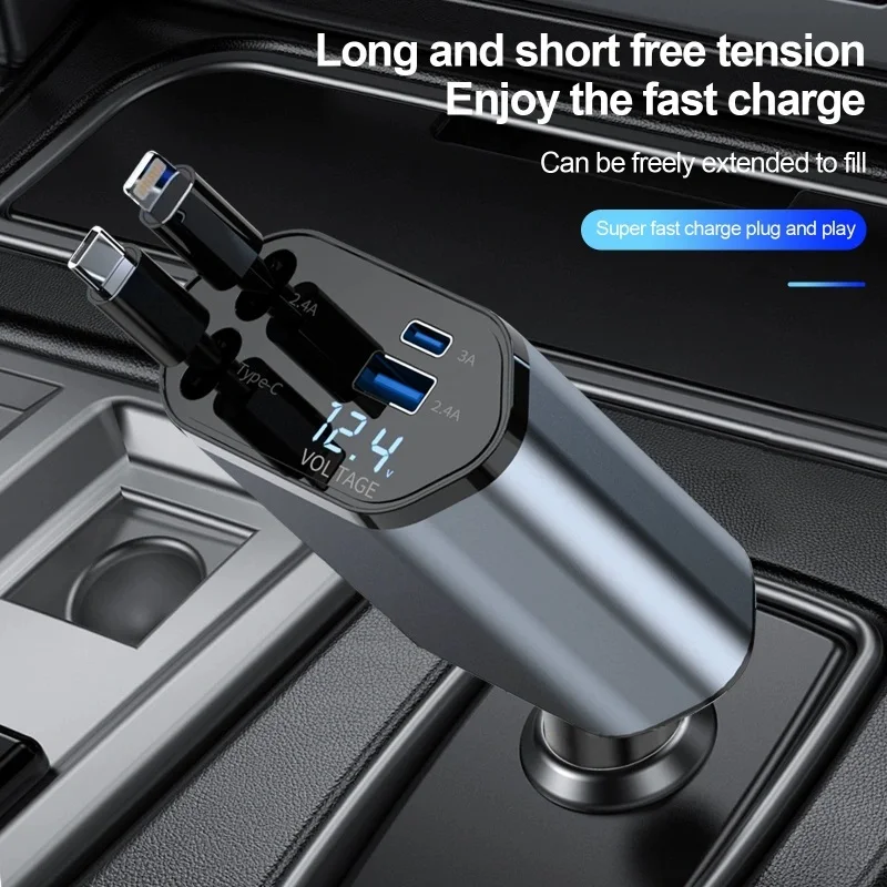4 in 1 120W Car Charger Retractable Car Cigarette Lighter Adapter USB Type C Fast Charger Cable For IPhone Xiaomi Huawei Samsung
4 in 1 120W Car Charger Retractable Car Cigarette Lighter Adapter USB Type C Fast Charger Cable For IPhone Xiaomi Huawei Samsung