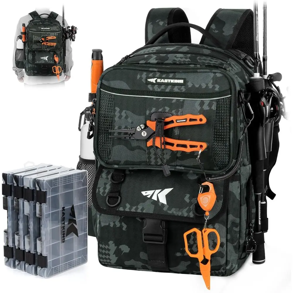 Fishing Tackle Backpack with Removable Bait Binder, Dual Rod Holders, and Storage for Fishing Gear
Fishing Tackle Backpack with Removable Bait Binder, Dual Rod Holders, and Storage for Fishing Gear