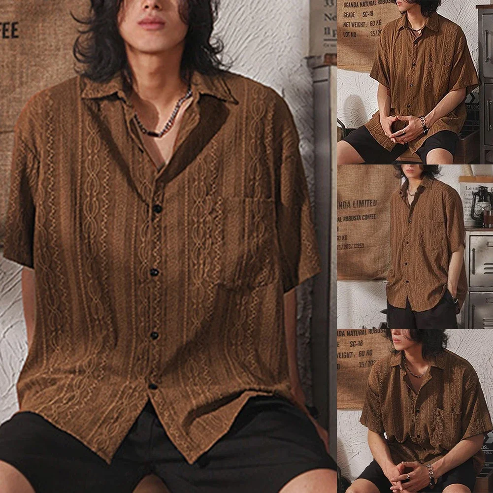 Men Casual Loose Hollow Out Short Sleeve Shirts with pockets Retro Fashion Vacation/Daily All-Match Tops Solid Color
Men Casual Loose Hollow Out Short Sleeve Shirts with pockets Retro Fashion Vacation/Daily All-Match Tops Solid Color