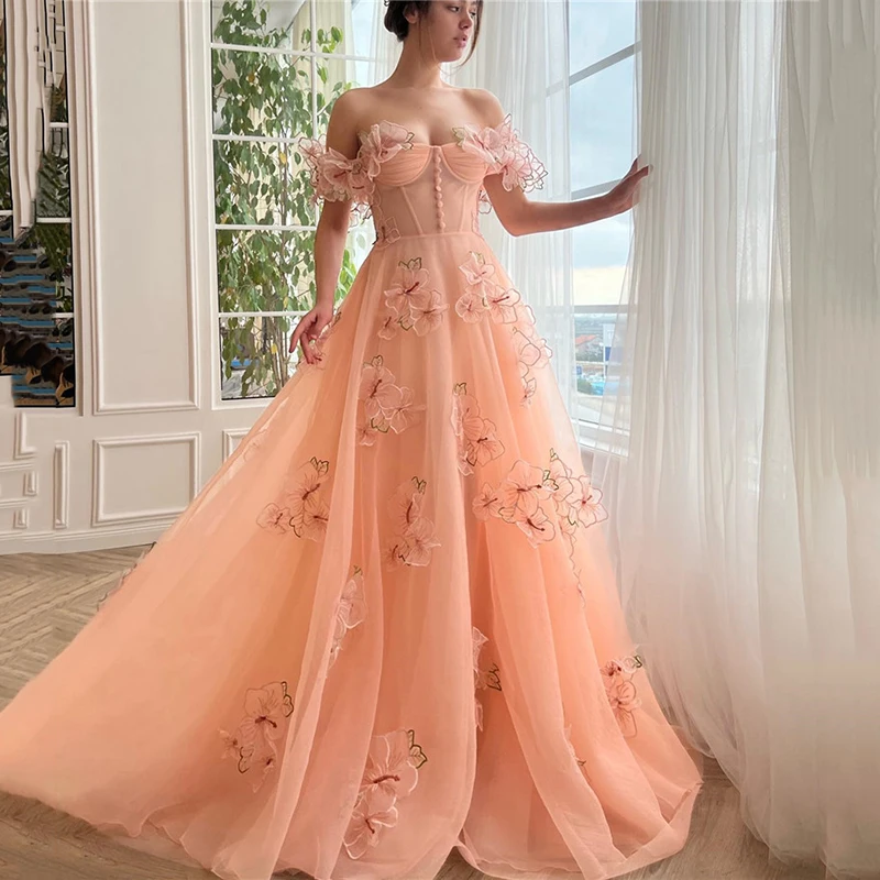 Smileven Pink Prom Gowns A Line Off The Shoulder 3D Flowers Evening Dress Sweetheart Buttons Prom Party Dresses 2023
Smileven Pink Prom Gowns A Line Off The Shoulder 3D Flowers Evening Dress Sweetheart Buttons Prom Party Dresses 2023