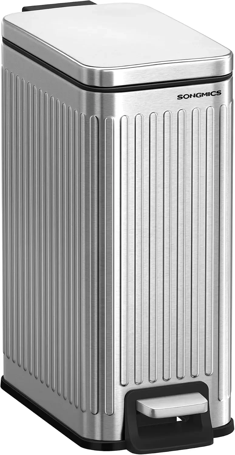 Slim Stainless Steel Trash Can with Soft Close Lid, 1.6 Gal for Bathroom
Slim Stainless Steel Trash Can with Soft Close Lid, 1.6 Gal for Bathroom