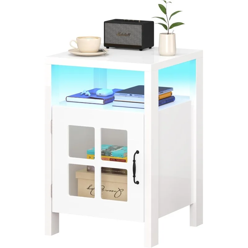 White Night Stand with LED Lights, Modern Bedroom Nightstand with Glass Door, LED Nightstand with Storage & Open Shelf,
White Night Stand with LED Lights, Modern Bedroom Nightstand with Glass Door, LED Nightstand with Storage & Open Shelf,
