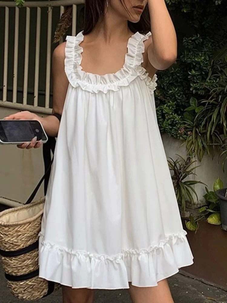 Mia Girl White Ruffles Tank Top for Women O-neck Backless French Retro Style Camis Top Female Casual Loose 2025 Summer New Sling
Mia Girl White Ruffles Tank Top for Women O-neck Backless French Retro Style Camis Top Female Casual Loose 2025 Summer New Sling