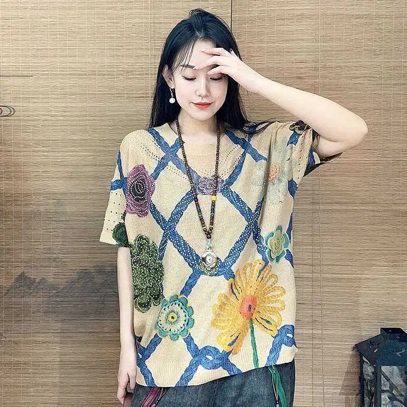 Летняя новинка: свободный женский топ в стиле ретро с круглым вырезом, из чистого хлопка и льна, с принтом, для женщин
Летняя новинка: свободный женский топ в стиле ретро с круглым вырезом, из чистого хлопка и льна, с принтом, для женщин