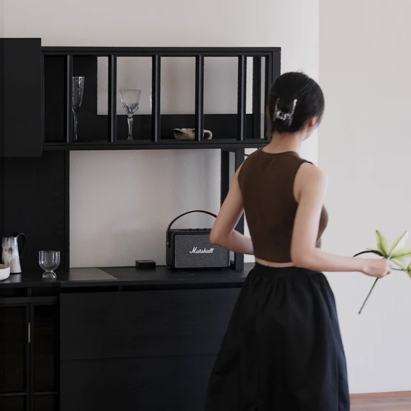 Naoshima cabinet, dining side cabinet, black integrated kitchen against the wall,
Naoshima cabinet, dining side cabinet, black integrated kitchen against the wall,
