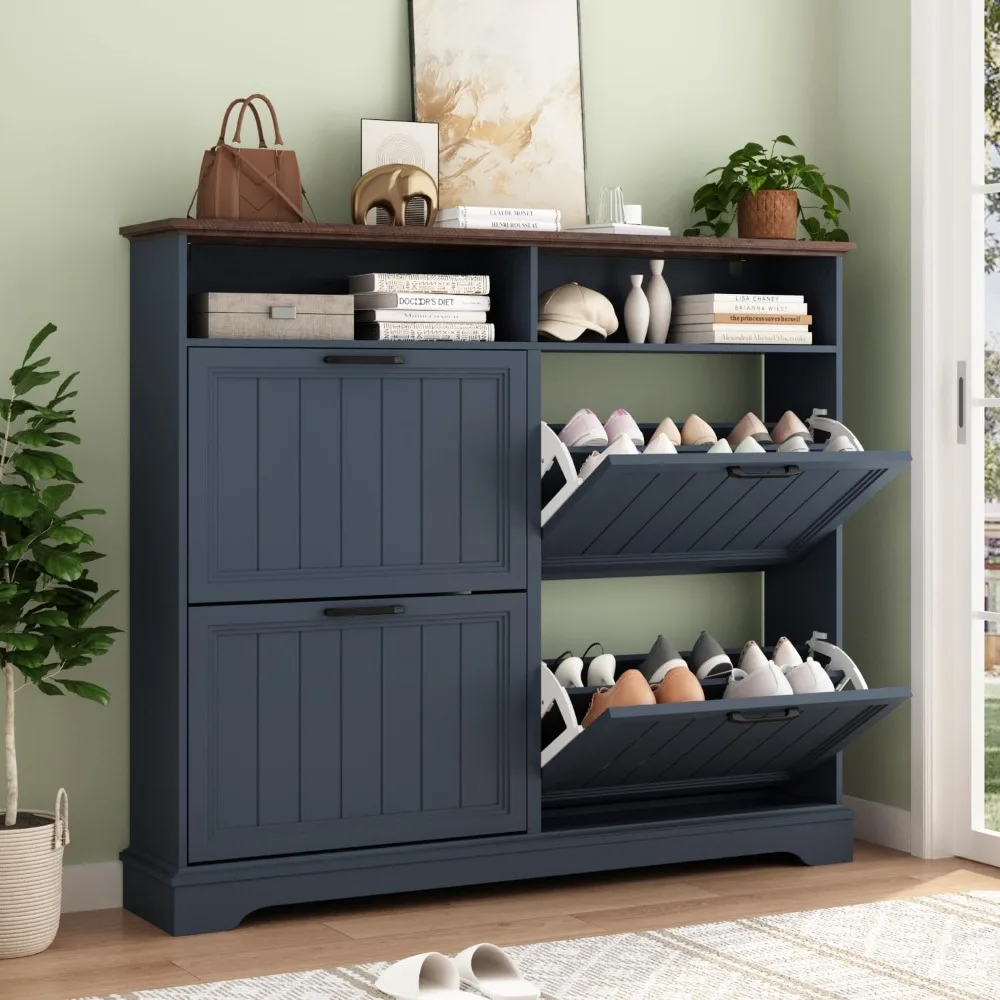Shoe Storage Cabinet with 4 Flip Drawers, Farmhouse Modern Hidden Shoes Rack Cabinet with Adjustable Shelves & Open Storage, Nar
Shoe Storage Cabinet with 4 Flip Drawers, Farmhouse Modern Hidden Shoes Rack Cabinet with Adjustable Shelves & Open Storage, Nar