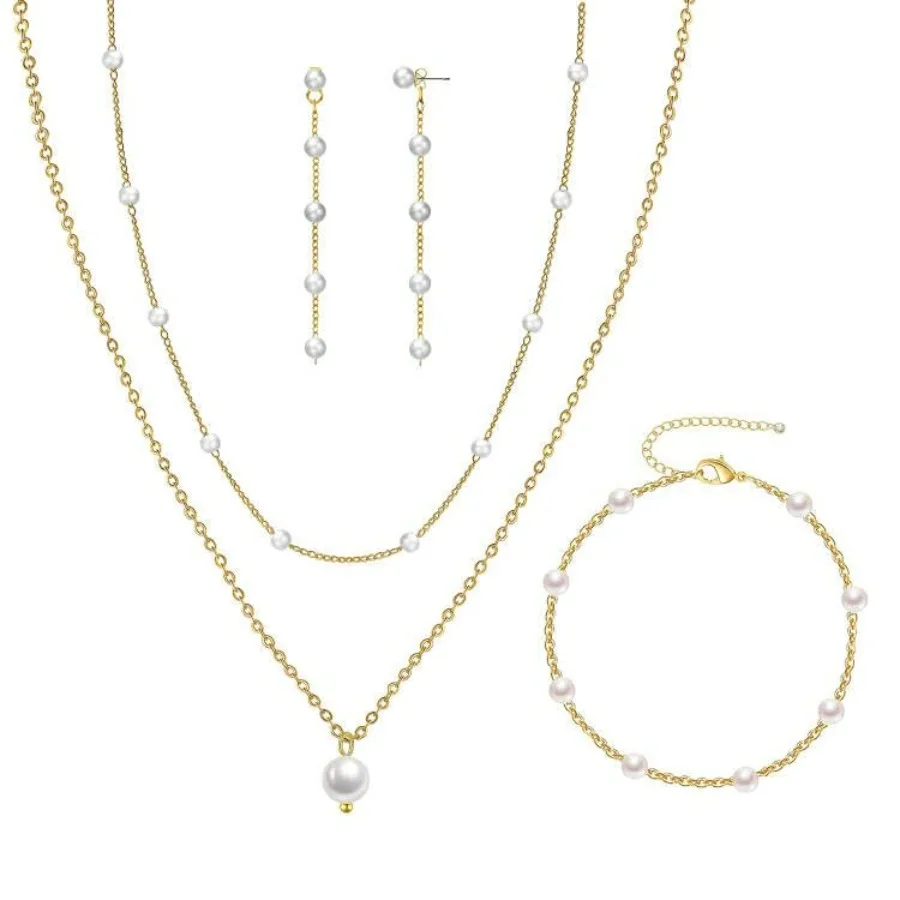 DIBOLA Gold Jewelry Set for Women, Dainty Layered 14K Gold/Silver Pearl Choker Necklaces and Earring Set Pearl Earrings Bracele
DIBOLA Gold Jewelry Set for Women, Dainty Layered 14K Gold/Silver Pearl Choker Necklaces and Earring Set Pearl Earrings Bracele