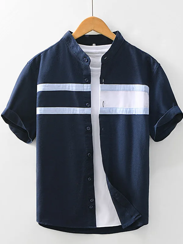 Summer Thin Oxford Cloth Pure Cotton Short Sleeve Striped Color Block Casual Shirt Men's Loose Fit Business Style No Pocket
Summer Thin Oxford Cloth Pure Cotton Short Sleeve Striped Color Block Casual Shirt Men's Loose Fit Business Style No Pocket