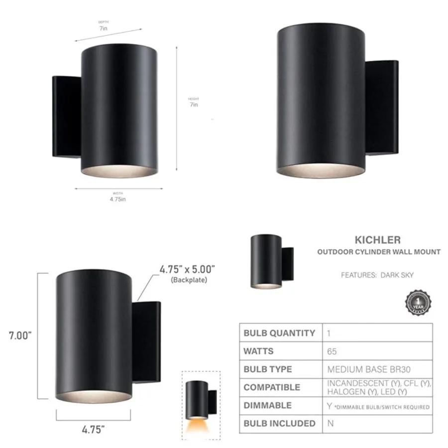 Cylinders Outdoor Wall Sconce in a, 1-Light Exterior Wall Light, Cylinder Fixture, H x 5" W,9234BK
Cylinders Outdoor Wall Sconce in a, 1-Light Exterior Wall Light, Cylinder Fixture, H x 5" W,9234BK