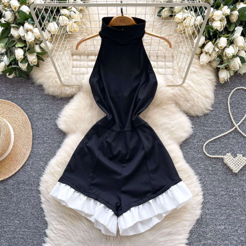 Small fragrant style high-end sleeveless stand up collar jumpsuit women's summer new slim fit backless contrasting color shorts
Small fragrant style high-end sleeveless stand up collar jumpsuit women's summer new slim fit backless contrasting color shorts
