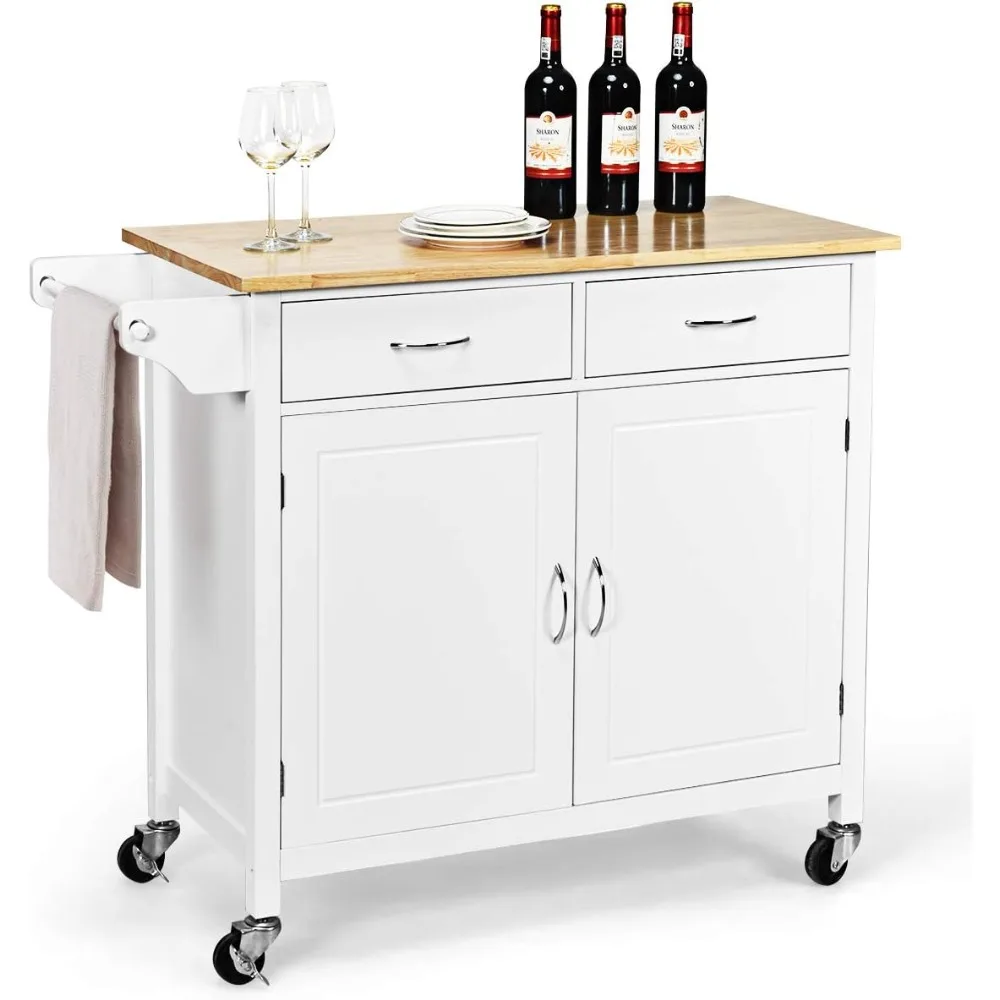 Kitchen Island, Rolling Kitchen Cart, Wood Counter Top, Utility Service Trolley Cart with Storage Cabinet and 2 Large Drawer To
Kitchen Island, Rolling Kitchen Cart, Wood Counter Top, Utility Service Trolley Cart with Storage Cabinet and 2 Large Drawer To