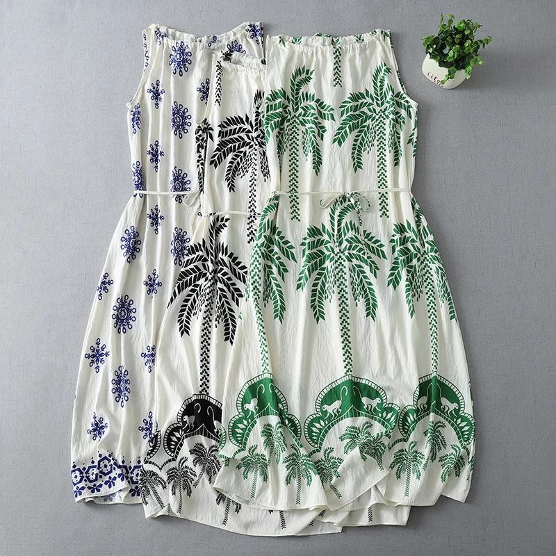 Summer Large Size Women's Sleeveless Belted Dress Beach Vacation Travel Long Over-Knee Cotton Gauze A-Line Skirt Dress
Summer Large Size Women's Sleeveless Belted Dress Beach Vacation Travel Long Over-Knee Cotton Gauze A-Line Skirt Dress