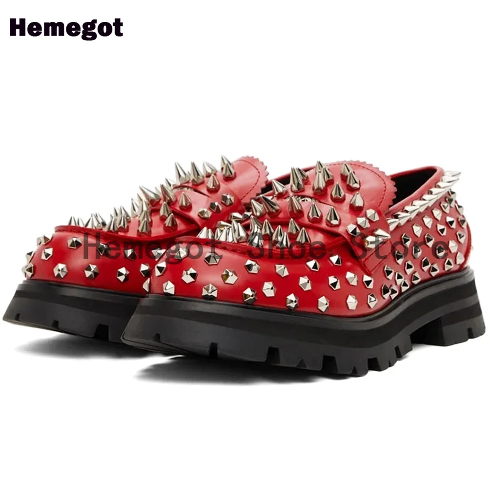 Fully Rivets Red Leather Loafers for Men Novelty Designer Thick-Soled Men Shoes Stylish Casual Shoes Luxury Handmade Men's Shoes 
Fully Rivets Red Leather Loafers for Men Novelty Designer Thick-Soled Men Shoes Stylish Casual Shoes Luxury Handmade Men's Shoes