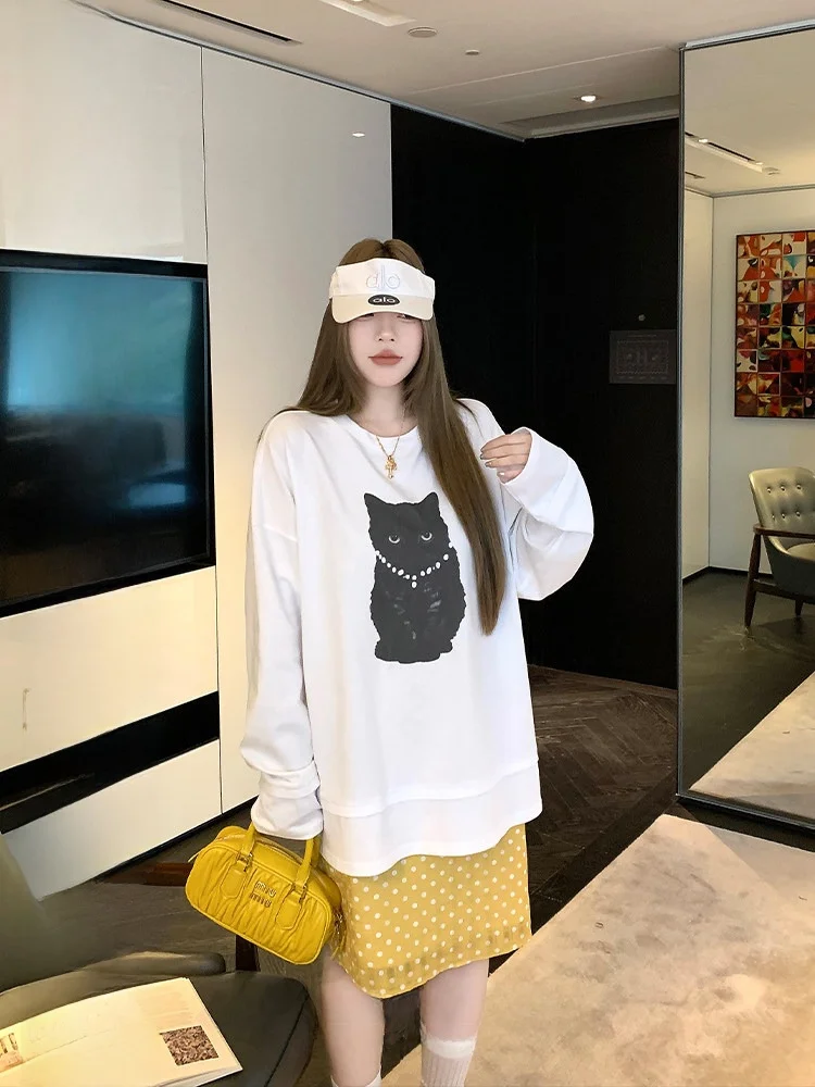 Pure Cotton Long Sleeve Printed Knitted Sweatshirt Women's Spring Autumn Loose Fit T-Shirt Casual Comfortable Female Top
Pure Cotton Long Sleeve Printed Knitted Sweatshirt Women's Spring Autumn Loose Fit T-Shirt Casual Comfortable Female Top