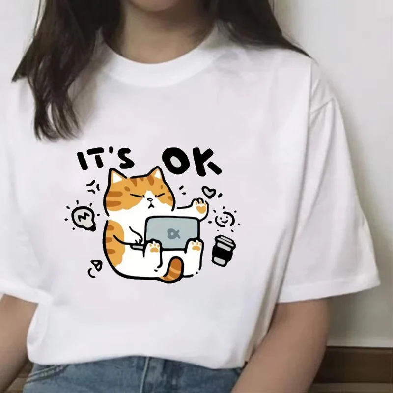 Unisex Fun Cat Graphic Women T-Shirt - "It's Okay" Design with Cartoon Cat & Coffee Cup Soft & Breathable Round Neck Clothing
Unisex Fun Cat Graphic Women T-Shirt - "It's Okay" Design with Cartoon Cat & Coffee Cup Soft & Breathable Round Neck Clothing