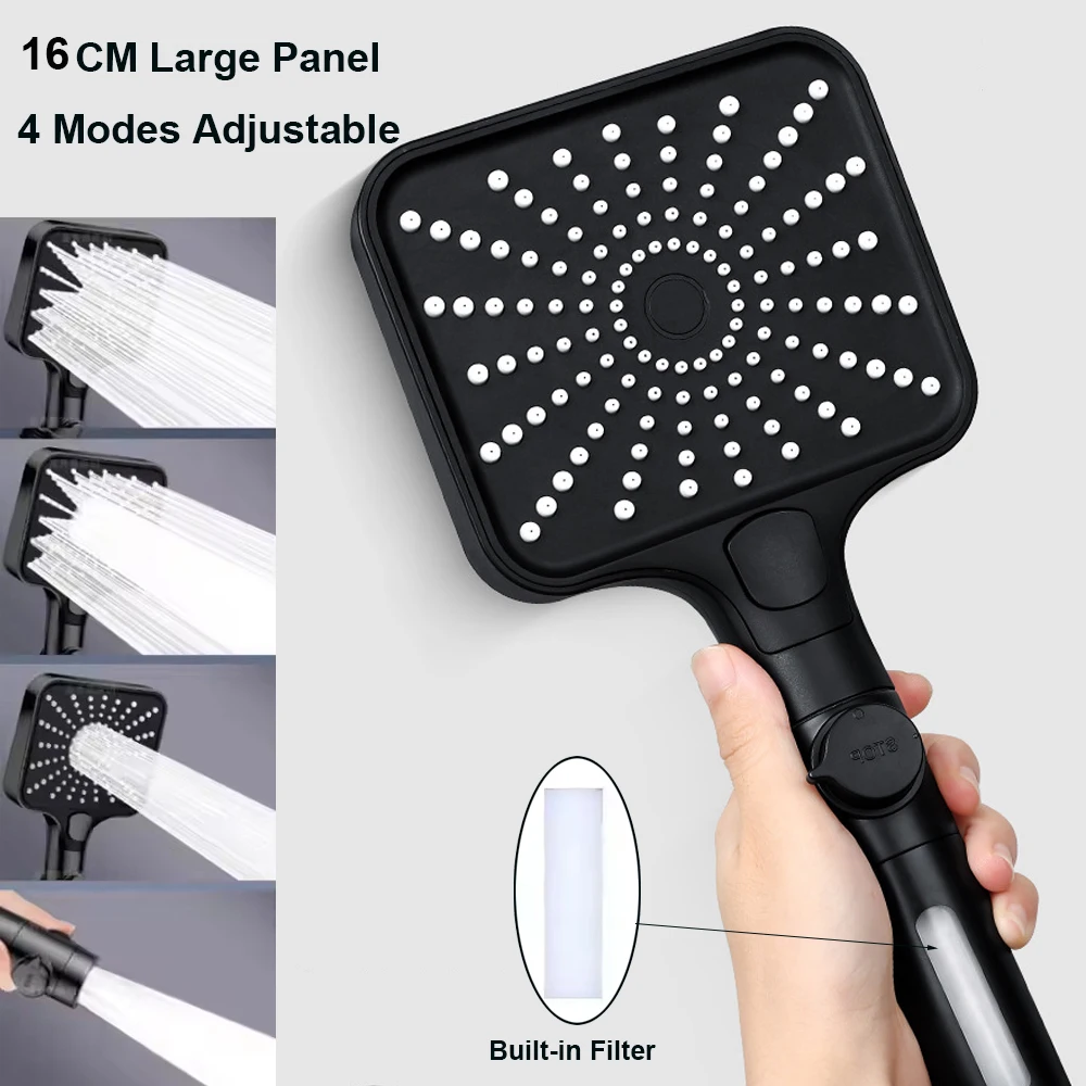 Large Panel High Pressure Shower Head With Filter 4 Modes Adjustable One-Key Stop Water Massage Shower Head Bathroom Accessories
Large Panel High Pressure Shower Head With Filter 4 Modes Adjustable One-Key Stop Water Massage Shower Head Bathroom Accessories