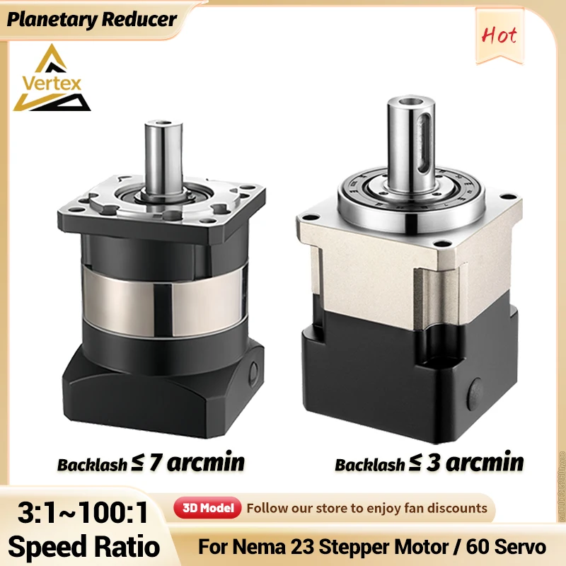 Planetary Gearbox 57 Motor Reducer 6.35/8/9.525/11/14mm Input Step-Down Gearbox for Nema23 Stepper 200W 400W 600W Servo Motor
Planetary Gearbox 57 Motor Reducer 6.35/8/9.525/11/14mm Input Step-Down Gearbox for Nema23 Stepper 200W 400W 600W Servo Motor