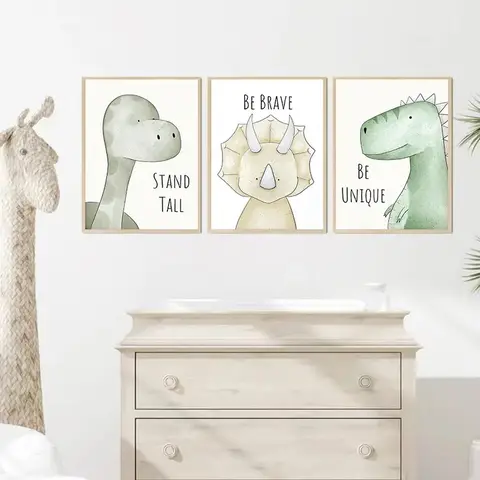 3pcs Tyrannosaurus Rex Dinosaur Print Poster Canvas Posters Kids Room Cute Decor Home Hanging Canvas Painting Kid Room Decor