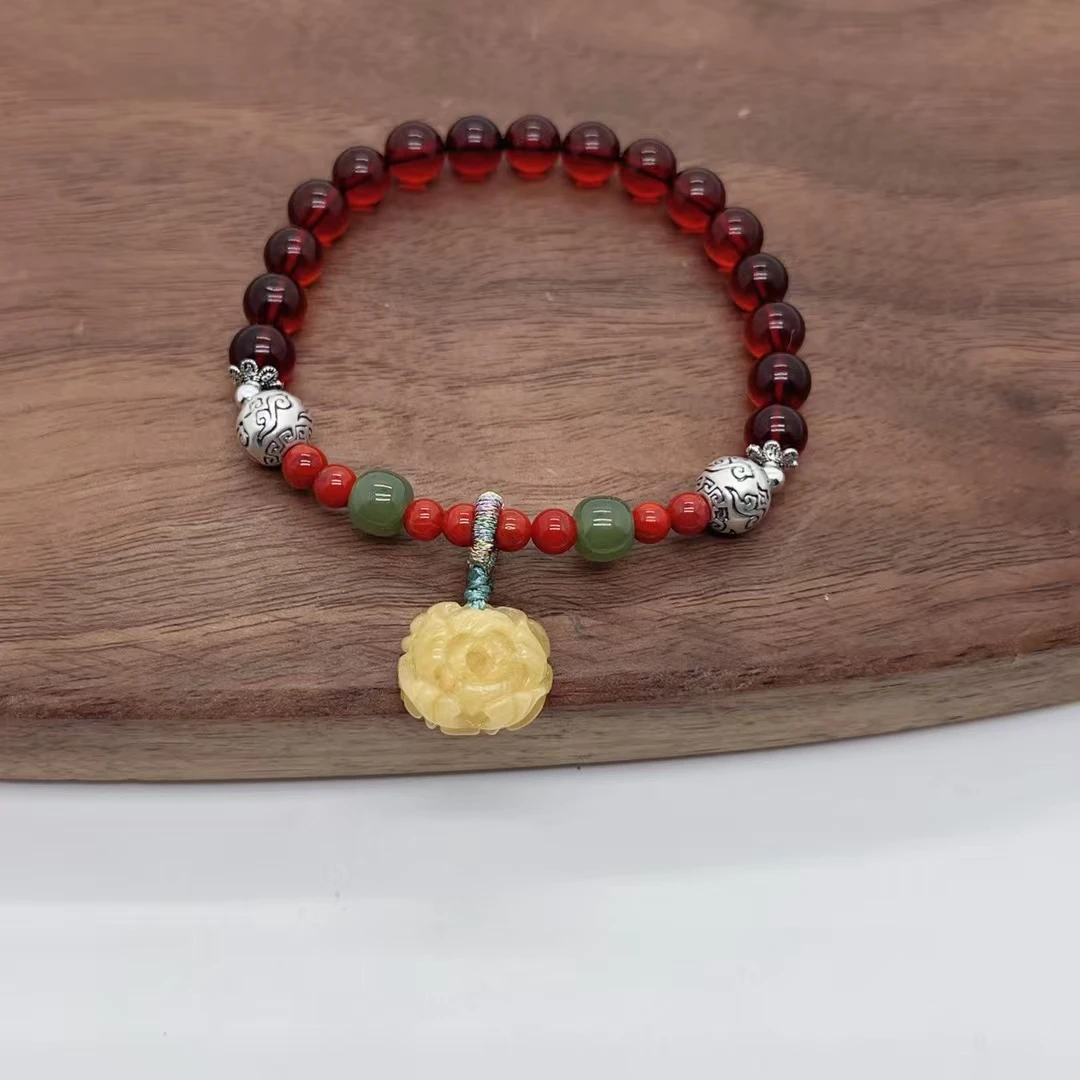 Langyan Handmade Red Amber Beewax Flower Charms Bracelets Chinese Style 925 Sterling Silver Jade Beads Bracelet for Women SL156
Langyan Handmade Red Amber Beewax Flower Charms Bracelets Chinese Style 925 Sterling Silver Jade Beads Bracelet for Women SL156