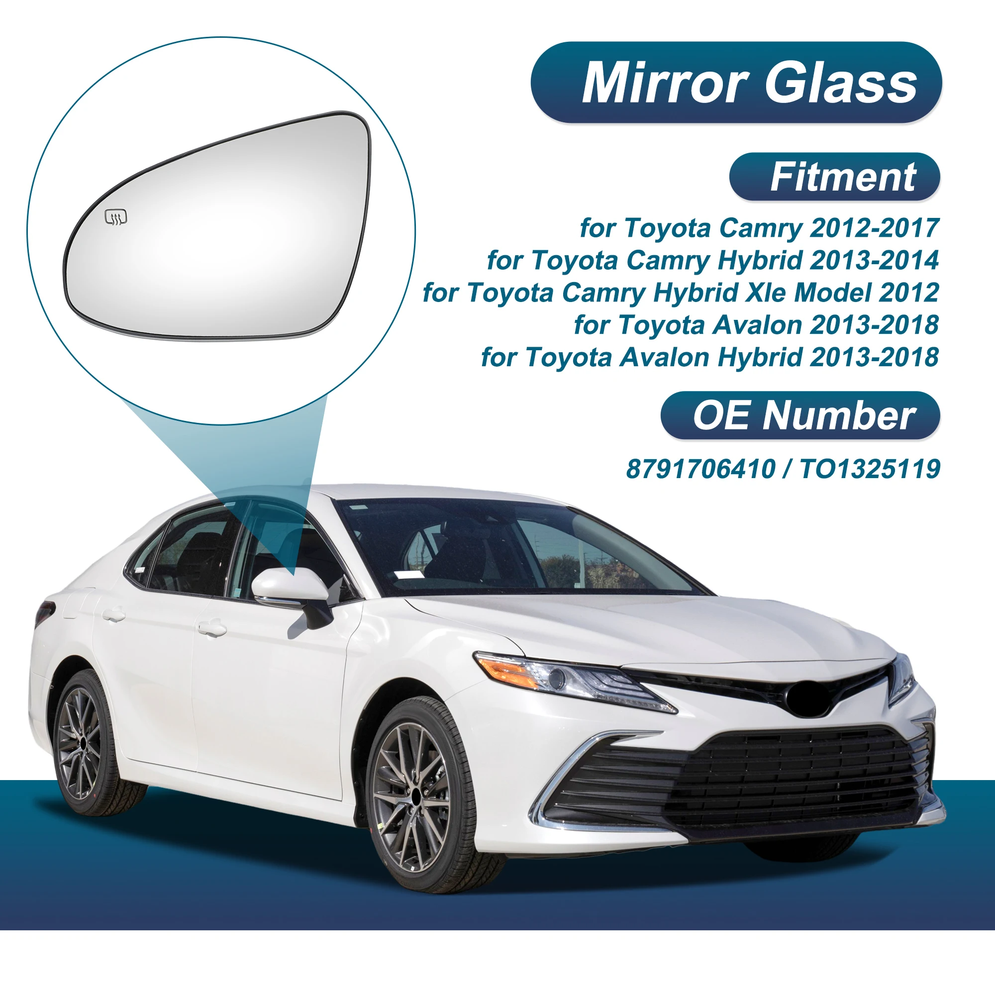 Зеркальное стекло с подогревом UXCELL для Toyota Camry 2012-2017, левая сторона водителя, номер 8794706410
Зеркальное стекло с подогревом UXCELL для Toyota Camry 2012-2017, левая сторона водителя, номер 8794706410