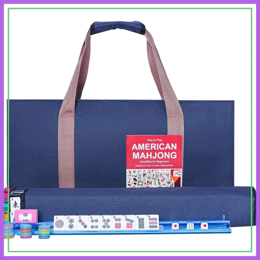 American Mahjong Game Set, 166 Premium White Tiles, 4 All-in-One Color Rack/Pushers, Complete Set with Blue Carrying Bag
American Mahjong Game Set, 166 Premium White Tiles, 4 All-in-One Color Rack/Pushers, Complete Set with Blue Carrying Bag