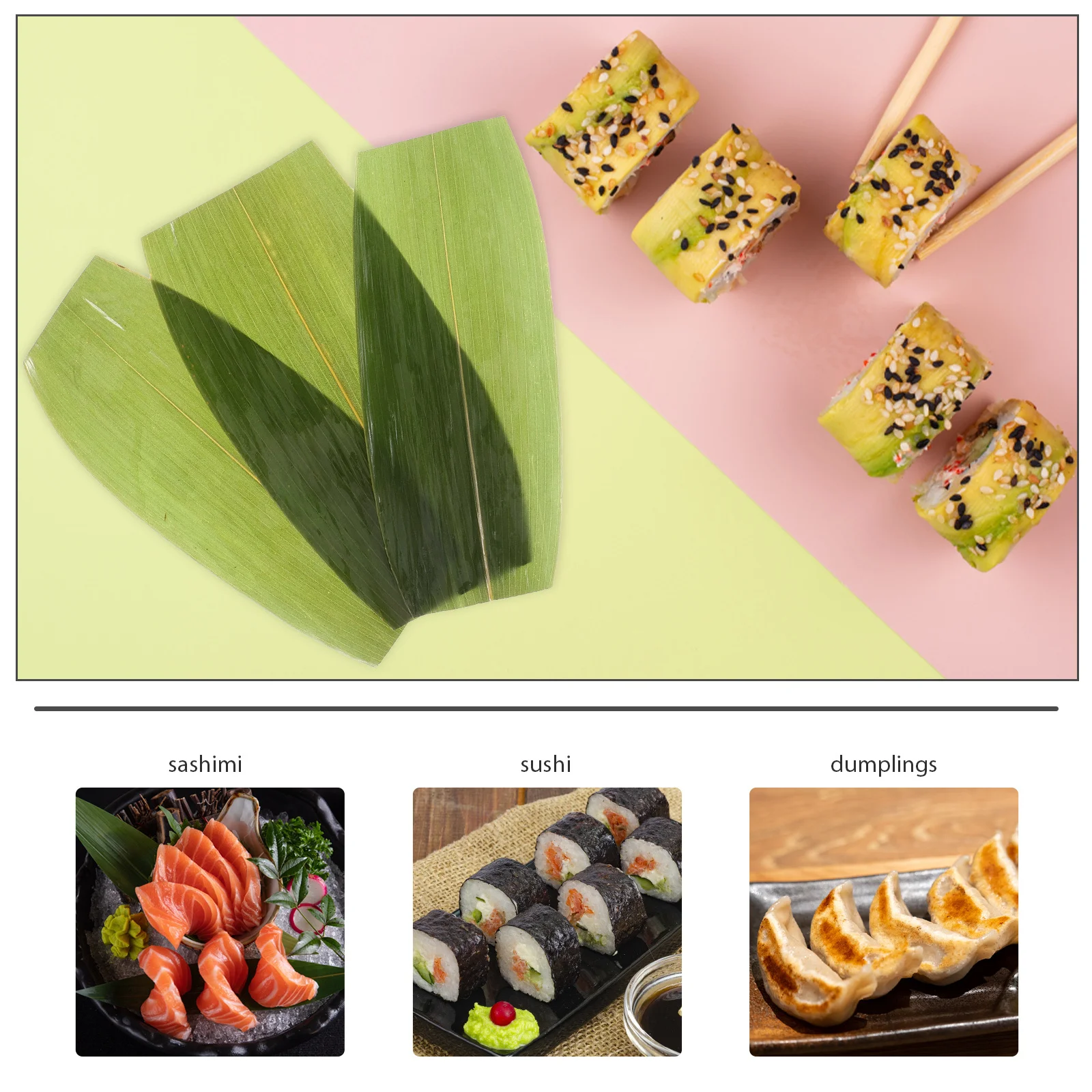 100Pcs Bamboo Leaves Sushi Plate Decorations Japanese Sashimi Leaf Ornaments Decorative Leaf for Serving Sushi Dumplings
100Pcs Bamboo Leaves Sushi Plate Decorations Japanese Sashimi Leaf Ornaments Decorative Leaf for Serving Sushi Dumplings