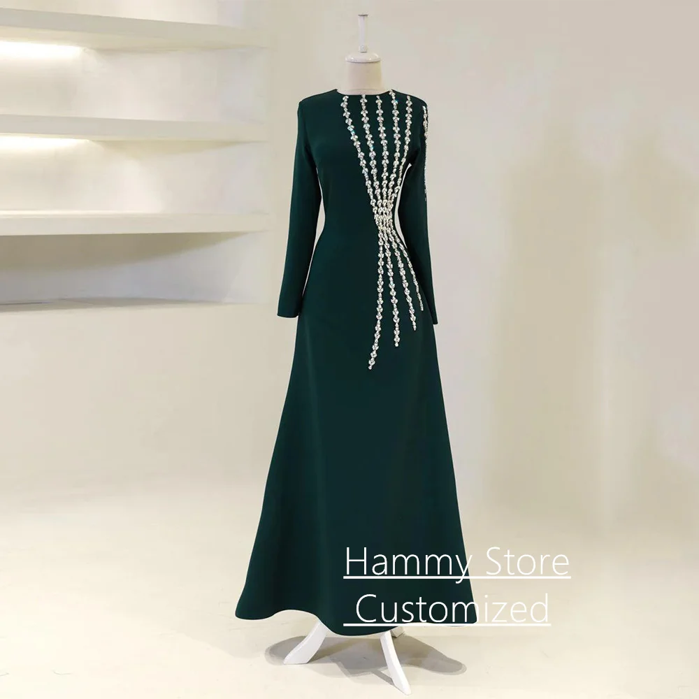 Crystal Prom Dress Saudi Arab Party Gown Customized Round Neck Full Sleeves Rhinestone A Line Arabian Evening Dresses
Crystal Prom Dress Saudi Arab Party Gown Customized Round Neck Full Sleeves Rhinestone A Line Arabian Evening Dresses