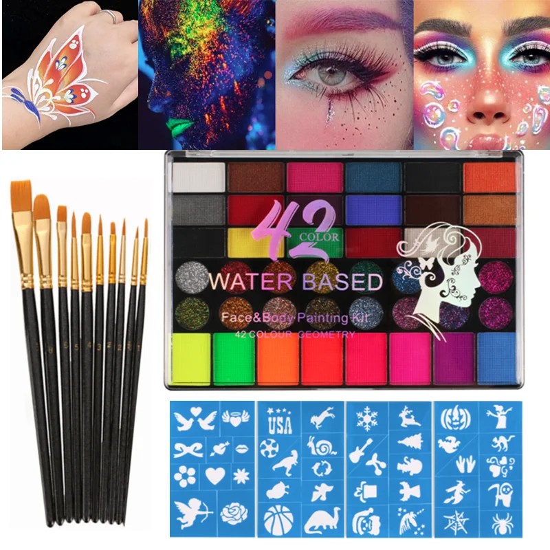 42 Colors Face Body Painting Set Water Soluble Glow Neon Face Paint Art Colorful Halloween Festival Party Body Paint Makeup Kit
42 Colors Face Body Painting Set Water Soluble Glow Neon Face Paint Art Colorful Halloween Festival Party Body Paint Makeup Kit
