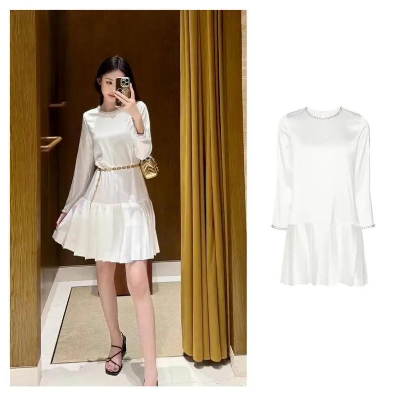 Elegant White Drill Decorated Straight Cut Dress High Waist A-Line Skirt Long Sleeve Short Dress Polyester Blend Fiber
Elegant White Drill Decorated Straight Cut Dress High Waist A-Line Skirt Long Sleeve Short Dress Polyester Blend Fiber